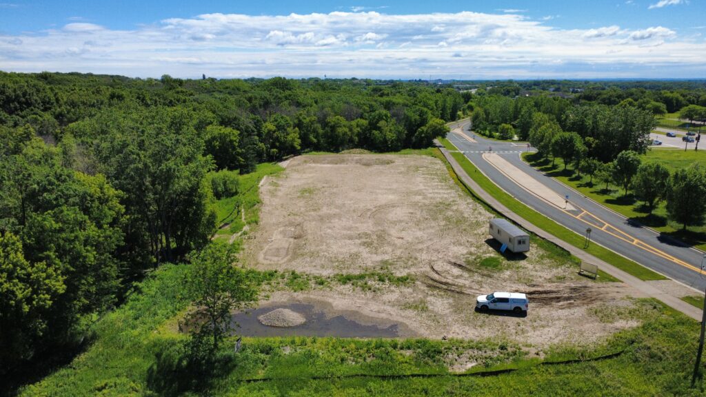 Aerial view looking across the prepared Eden Springs site