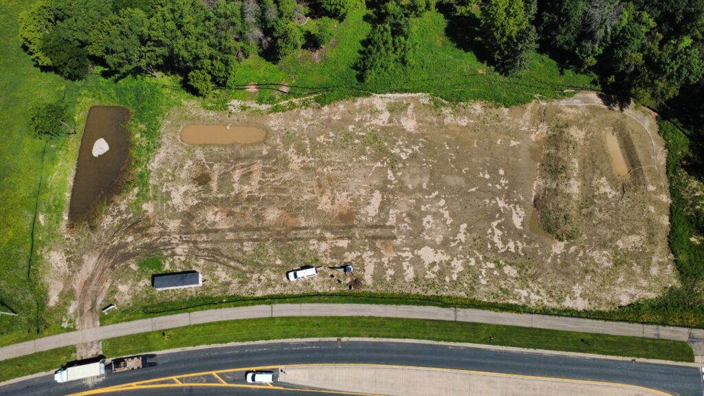 Overhead aerial view of site preparation at Eden Springs