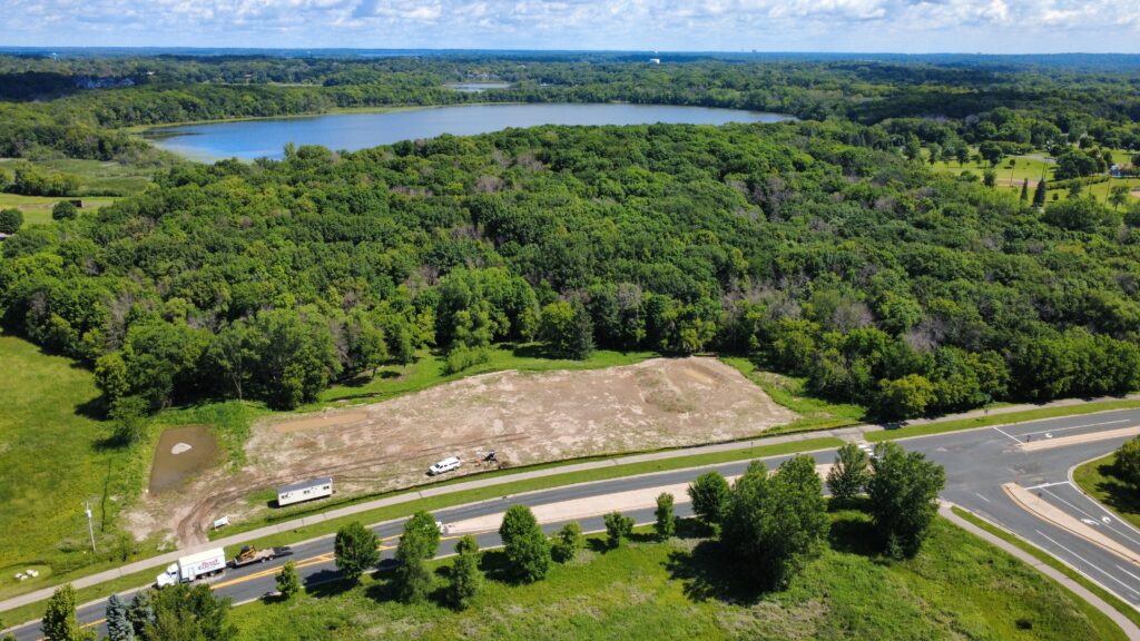 Aerial view of the prepared Eden Springs site beside the road