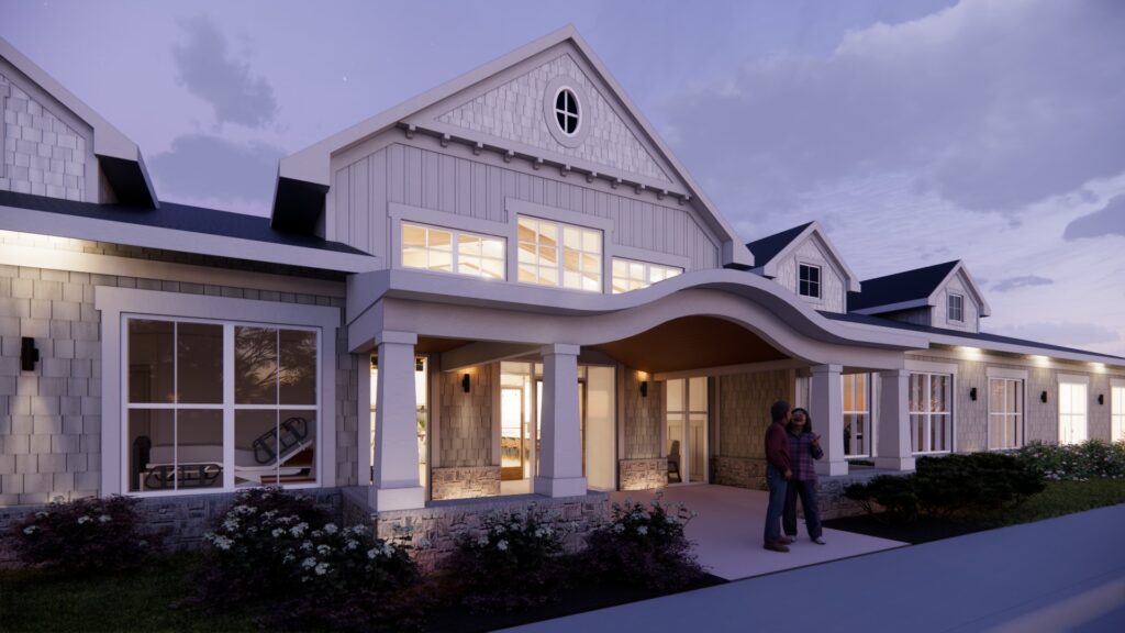 Rendering of the Eden Springs exterior at dusk