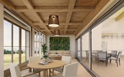 Rendering of a bright sunroom dining area at Eden Springs